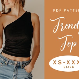 One Shoulder Tank Top Sewing Pattern | XS-XXXL | Instant Download | Easy Digital PDF | Knit Top