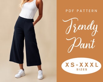 Patron de couture de pantalon | TP-XXXL | Téléchargement instantané | PDF numérique facile | Pantalon élastique pour femmes ample style jupe-culotte tendance avec poches