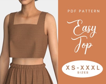 Crop Top Sewing Pattern | XS-XXXL | Instant Download | Easy Digital PDF | Square Neck Summer Linen Loose Top