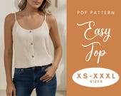 Cotton Top Sewing Pattern | XS-XXXL | Instant Download | Easy Digital PDF | Vest Camisole | Cami Button Front Strap Top