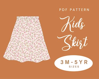 Child&#39;s Skirt Sewing Pattern | 3M-5YRS | PDF Instant Download | Baby Girl Kids Gathered Skirt Elastic Waist