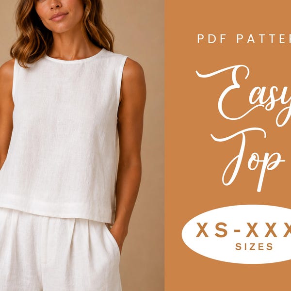 Linen Tank Top Sewing Pattern | XS-XXXL | Instant Download | Easy PDF | Sleeveless  Summer Blouse | Round Neck | Loose Top