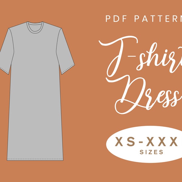 Trendy T-shirtjurk naaipatroon | XS-XXXL | Direct downloaden | Gemakkelijke digitale PDF | Damesjurk met verlaagde schoudermouwen