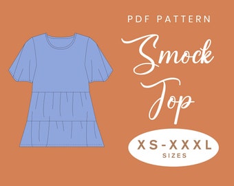 Gathered Smock Top Sewing Pattern | Short Flutter Sleeve Blouse | XS-XXXL | Instant Download | Easy Digital PDF