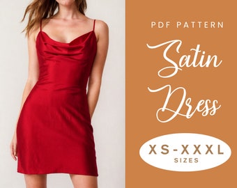 Cowl Neck Dress Sewing Pattern | XS-XXXL | Instant Download | Easy Digital PDF | Women's Satin Slip Summer Dress Silk