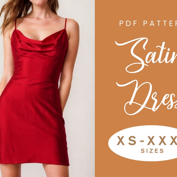 Cowl Neck Dress Sewing Pattern | XS-XXXL | Instant Download | Easy Digital PDF | Women's Satin Slip Summer Dress Silk