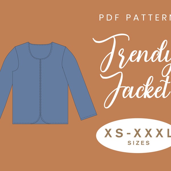 Jacke Schnittmuster | XS-XXXL | Sofortdownload | Einfach Digitales PDF | Offene Baumwolljacke Ungefüttert Oberbekleidung Muster