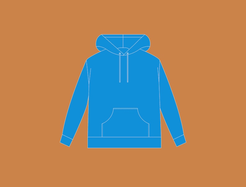 May include: A blue hooded sweatshirt with a front pocket.