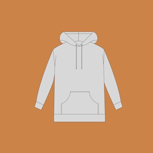 May include: A white hooded sweatshirt with a pouch pocket and a drawstring hood.
