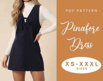 Pinafore Dress Sewing Pattern | XS-XXXL | Loose Summer Autumn Dress with Ties | V Neckline | Easy Digital PDF