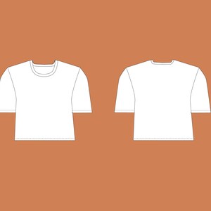 May include: A white cropped t-shirt with short sleeves. The t-shirt is shown from the front and back.