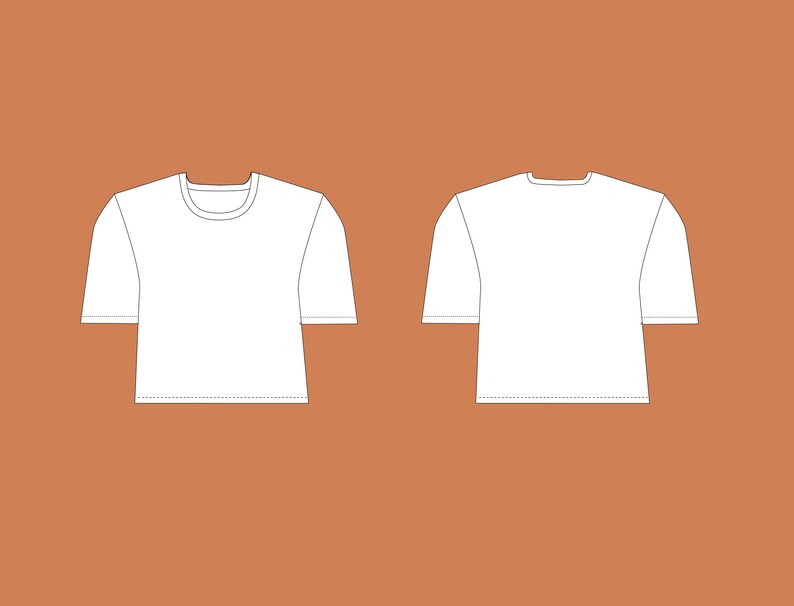 May include: A white cropped t-shirt with short sleeves. The t-shirt is shown from the front and back.