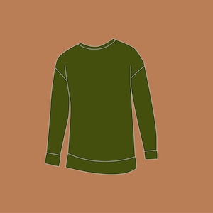 Puede incluir: Una sudadera de color verde oscuro de manga larga con cuello redondo.