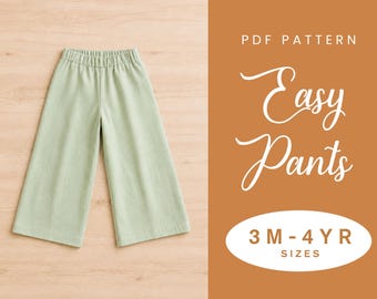 Kids Pants Sewing Pattern | 3M-4YRS | PDF Instant Download | Easy Baby Pattern | Beginner Sewing Project