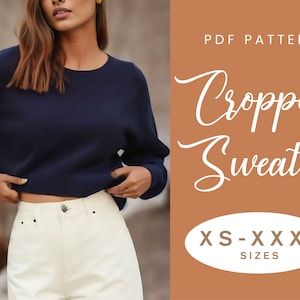 Patrón de costura de suéter fácil / XS-XXXL / Descarga instantánea en PDF / Suéter tipo remera corta con hombros caídos para mujer