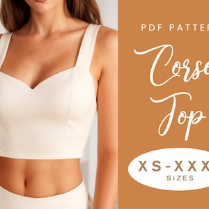 Corset Top Sewing Pattern | XS-XXXL | Instant Download | Easy Digital PDF | Women&#39;s Crop Top | Summer Lace Up Strap Top Sweetheart Neckline