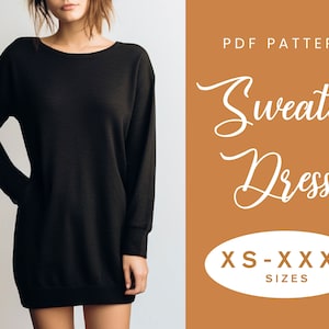 Sweater Dress Sewing Pattern | XS-XXXL | PDF Instant Download | Women&#39;s Drop Shoulder Jumper Dress With Pockets