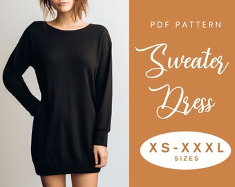 Schnittmuster für Kleid | XS-XXXL | PDF Sofort-Download | Damen Drop Schulter Pullover Kleid mit Taschen