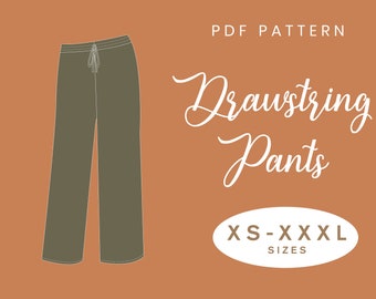 Drawstring Pant Sewing Pattern | XS-XXXL | Instant Download | Easy Digital PDF | Knit Trouser Culotte Elastic Waist