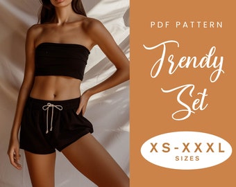 Set Top + Pantaloncini Cartamodello / XS-XXXL / Download istantaneo / PDF digitale facile / Pantaloncini elastici da donna e set top corto tubolare / Abbigliamento da casa
