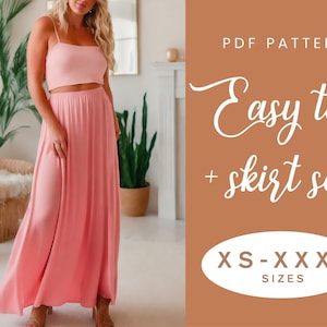 Top & Skirt Sewing Pattern | XS-XXXL | Instant Download | Easy Digital PDF | Women&#39;s Long Maxi Skirt | Elastic Waist Skirt | Cami Top