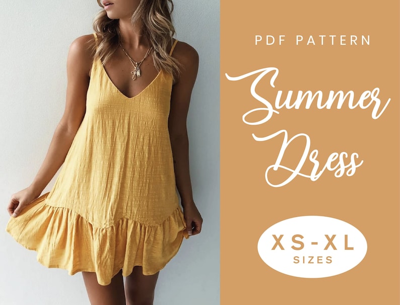 Summer Dress Sewing Pattern | XS-XL | Loose Gathered Ruffle Dress | Easy Digital PDF 