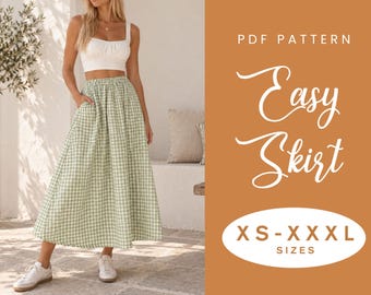 Łatwy wykrój na kieszonkę spódnicy | XS-XXXL | Natychmiastowe pobranie | Łatwy cyfrowy plik PDF | Wykrój na damską spódnicę | Wykrój na spódnicę midi | Początkujący