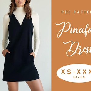 Pinafore Dress Sewing Pattern | XS-XXXL | Loose Summer Autumn Dress V Neckline | Easy Digital PDF