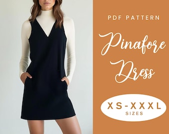 Pinafore Dress Sewing Pattern | XS-XXXL | Loose Summer Autumn Dress V Neckline | Easy Digital PDF
