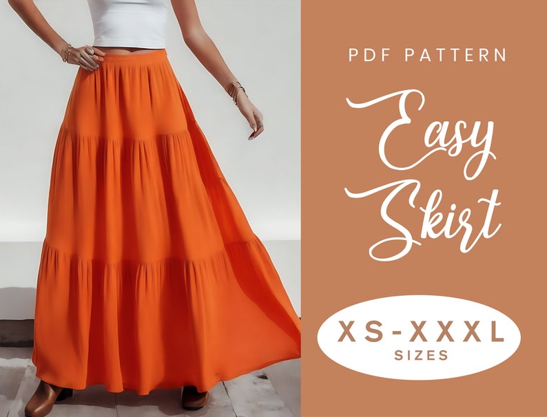 Maxi Skirt Sewing Pattern XS-XXXL Instant Download Easy Digital PDF Women's Long Gathered Tiers Elastic Waist Skirt image 1