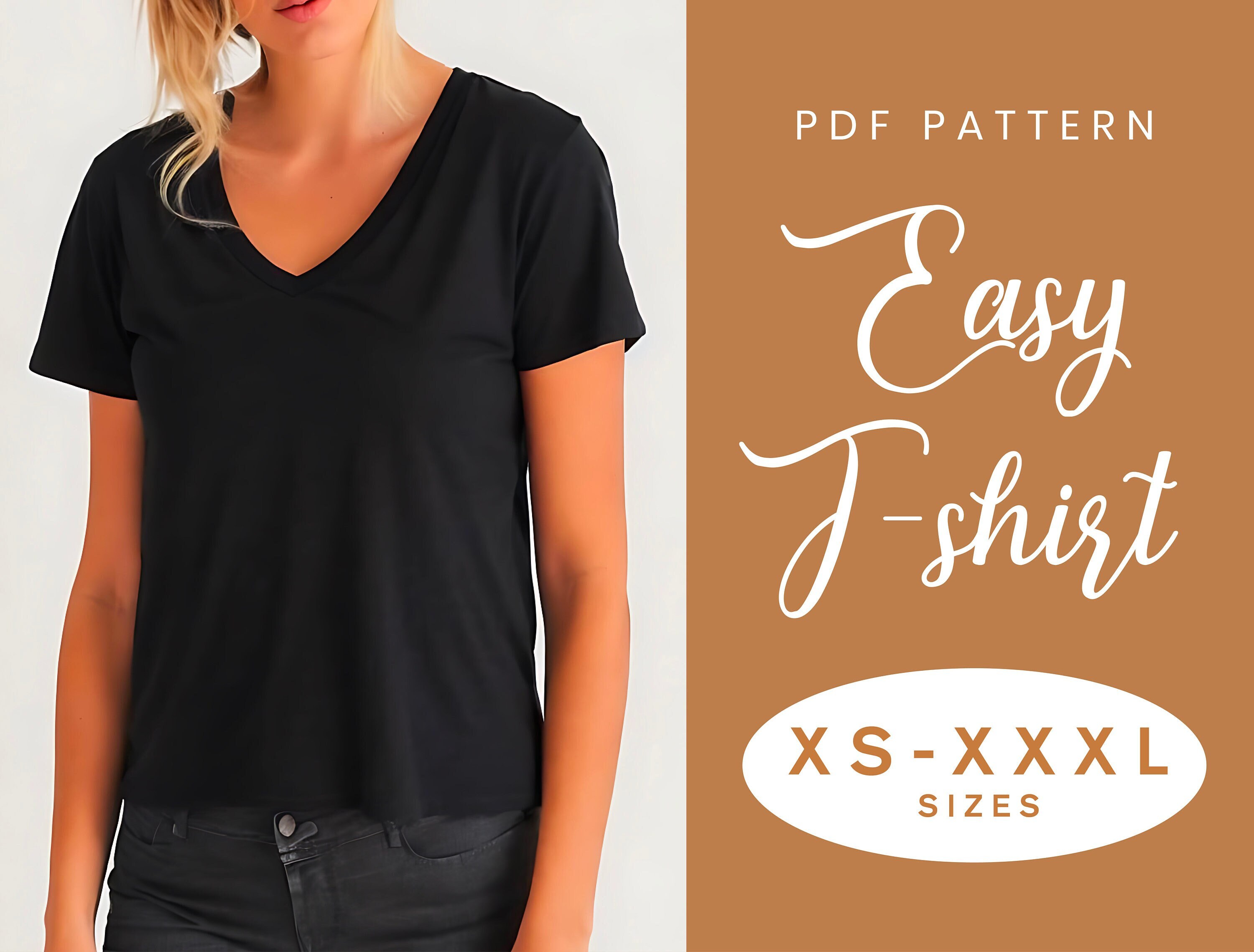 V Neck T Shirt Women's Sewing Pattern | XS-XXXL | Instant