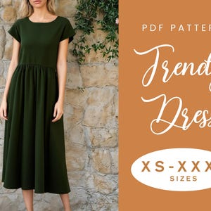 Short Sleeve Dress Sewing Pattern | XS-XXXL | Instant Download | Easy Digital PDF | Cotton Smock Gathered Summer Dress | Maxi Dress