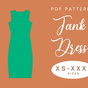 Tank Dress Sewing Pattern | XS-XXXL | Instant Download | Easy Digital PDF | Women&#39;s Side Slit Fitted Stretch Dress