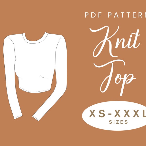 Crop Knit Top Sewing Pattern | XS-XXXL | Instant Download | Easy Digital PDF | Sleeved Top