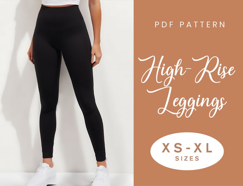 High Rise Leggings Sewing Pattern Pants XS-XL Instant Download Easy Digital PDF image 1