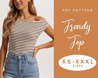 Off Shoulder Top Sewing Pattern | XS-XXXL | Instant Download | Easy Digital PDF | Knit Top | Beginner Friendly