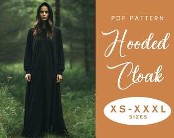 Modèle de couture de manteau | XS-XXXL | Téléchargement instantané | PDF numérique facile | Cape à capuche unisexe, Style médiéval-fantastique, robe de Costume