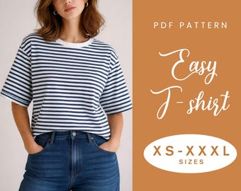 Easy Boxy T Shirt Women's Sewing Pattern | XS-XXXL | Instant Download | Easy Digital PDF | Short Sleeves