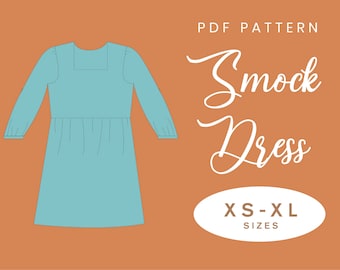 Smock Dress Sewing Pattern Square Neckline  | Gathered Skirt | XS-XL | Instant Download | Easy Digital PDF