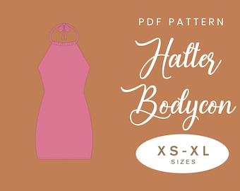 ボディコンドレスの縫製パターン | XS-XL | 即時ダウンロード | 簡単デジタル PDF | ホルターネックライン