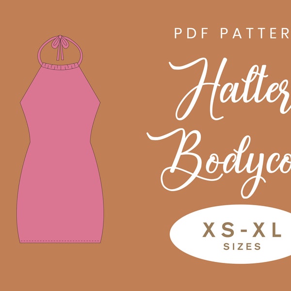 Bodycon Dress Sewing Pattern | XS-XL | Instant Download | Easy Digital PDF | Halter Neckline