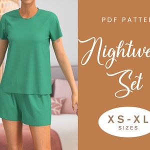 Nightwear Set Sewing Pattern | XS-XL | Instant Download | Easy Digital PDF | Women's T-shirt and Shorts