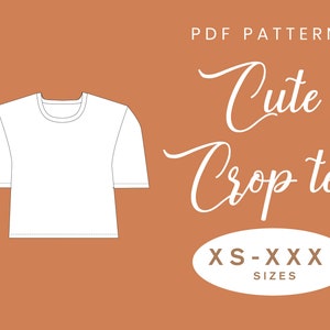 Cute Crop Tee Sewing Pattern | XS-XXXL | PDF Instant Download | Women&#39;s Cropped T-Shirt