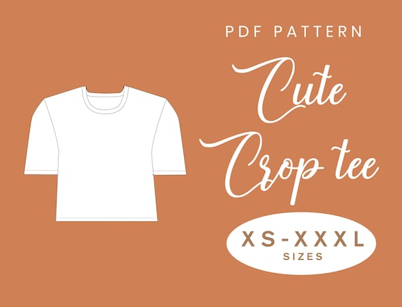 かわいいクロップTシャツの縫製パターン | XS-XXXL | PDFインスタント