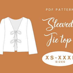 Front Tie Top Sewing Pattern | XS-XXXL | Instant Download | Easy Digital PDF | Women&#39;s Blouse | Loose Top Pattern Summer Shirt