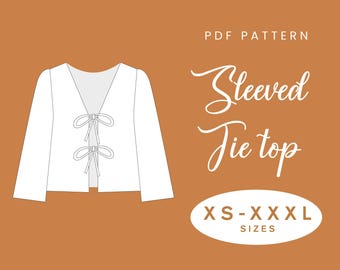 Front Tie Top Sewing Pattern | XS-XXXL | Instant Download | Easy Digital PDF | Women's Blouse | Loose Top Pattern Summer Shirt