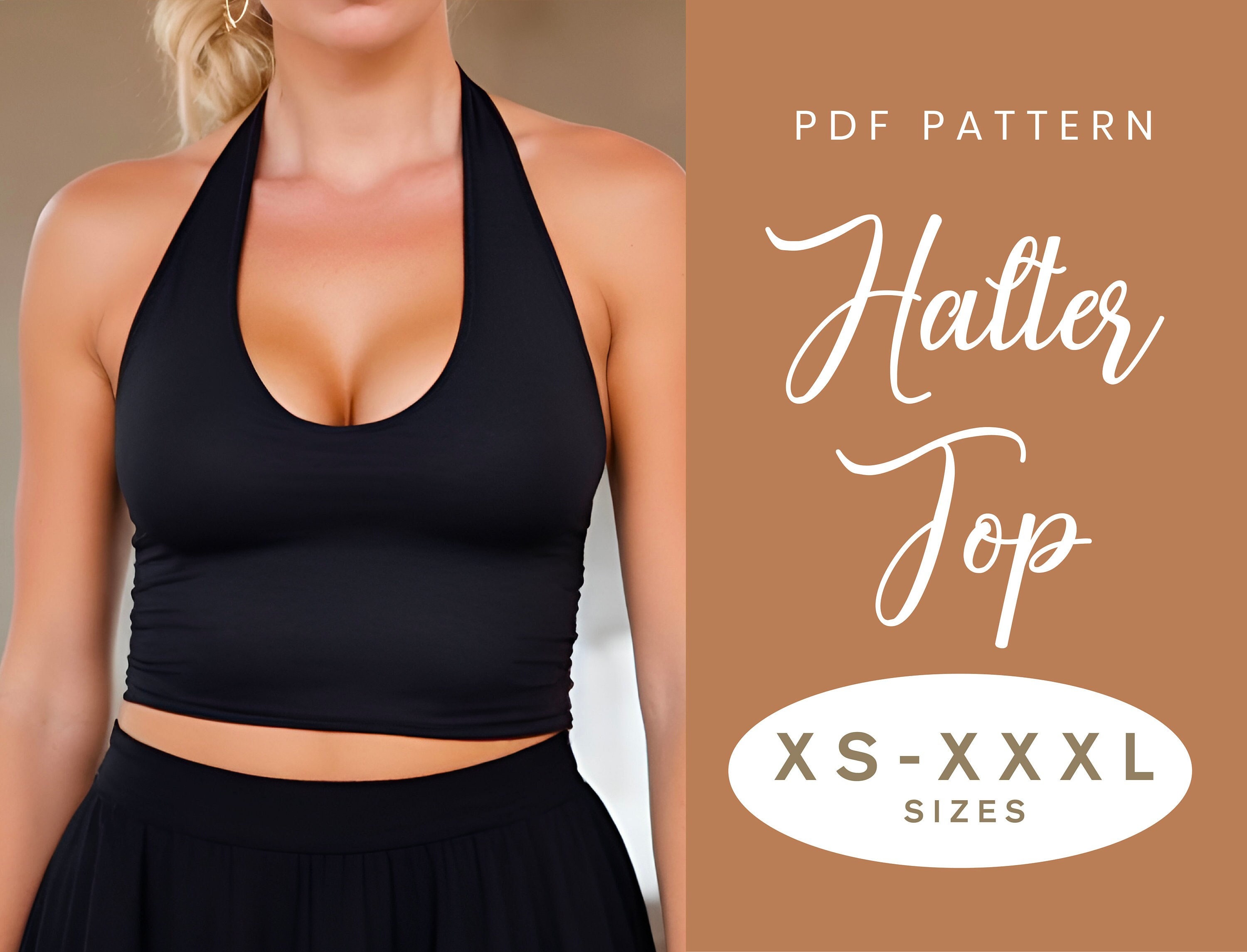 Halter Top Sewing Pattern | XS-XXXL | Halter Neck Crop Top | Easy Digital PDF
