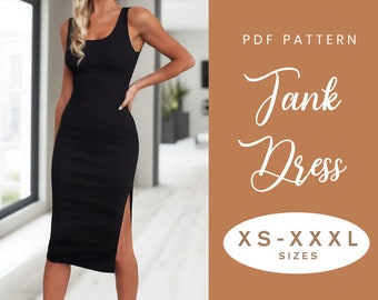 Tank Dress Sewing Pattern | XS-XXXL | Instant Download | Easy Digital PDF | Women's Side Slit Fitted Stretch Dress