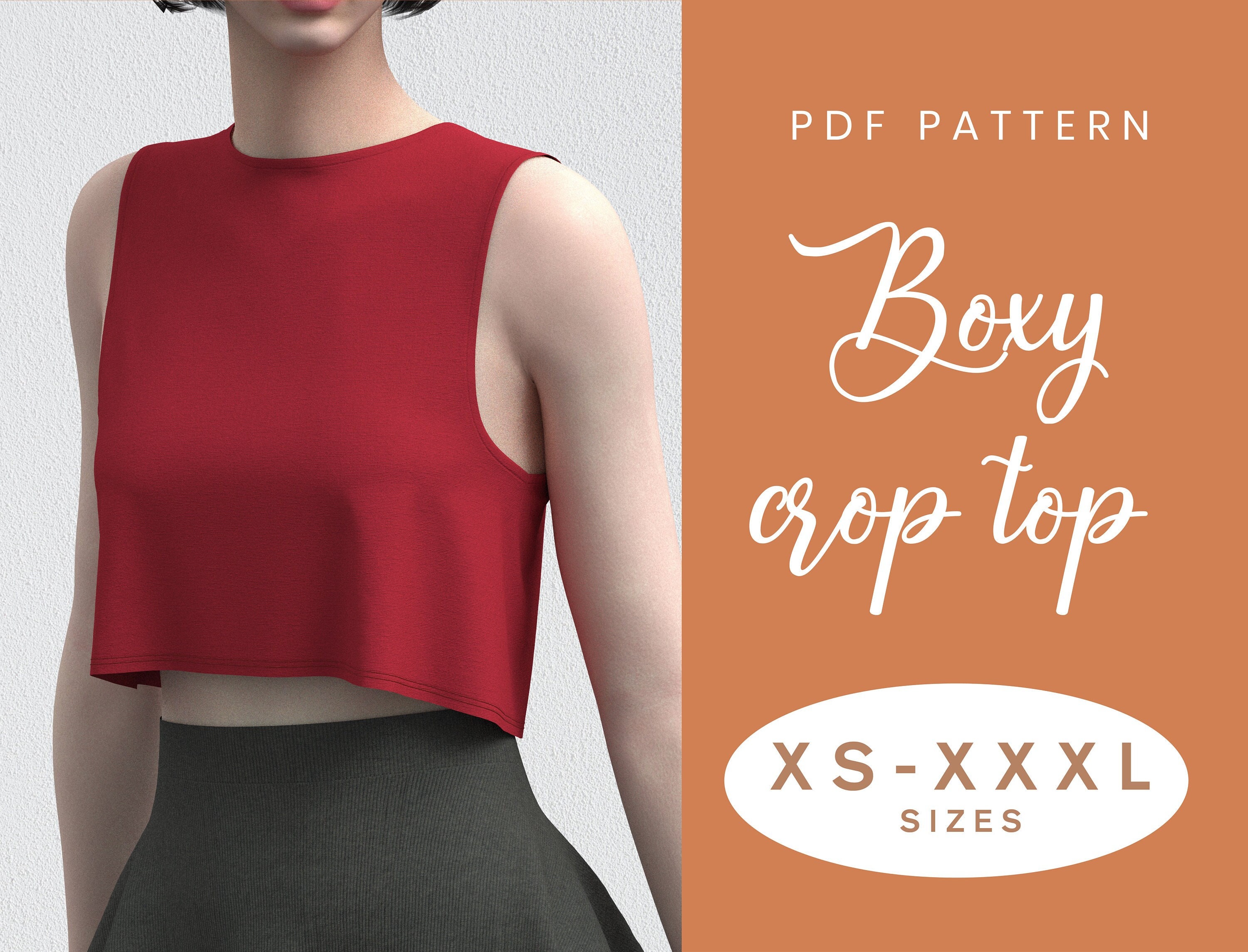 Crop Top Sewing Pattern XS-XXXL Instant Download Easy Digital PDF Easy Boxy  Summer Linen Loose Top 