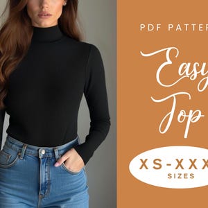 Mock Neck Top Sewing Pattern Top | XS-XXXL | Instant Download | Easy Digital PDF | Turtleneck Fitted Stretch Top